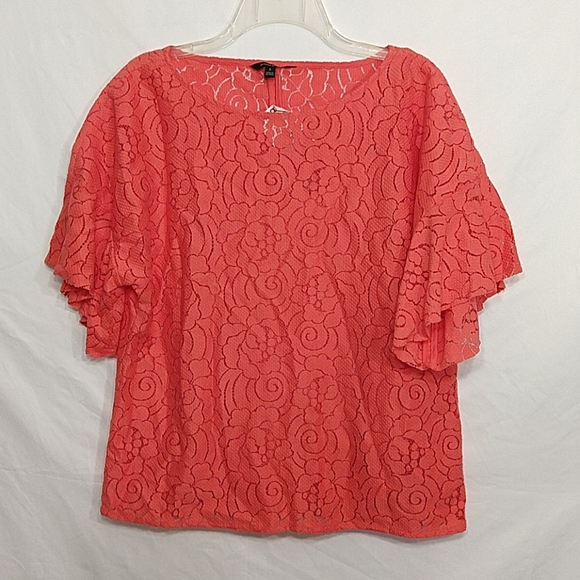 Banana Republic Coral Lace Flutter Sleeve Top - Picture 2 of 10
